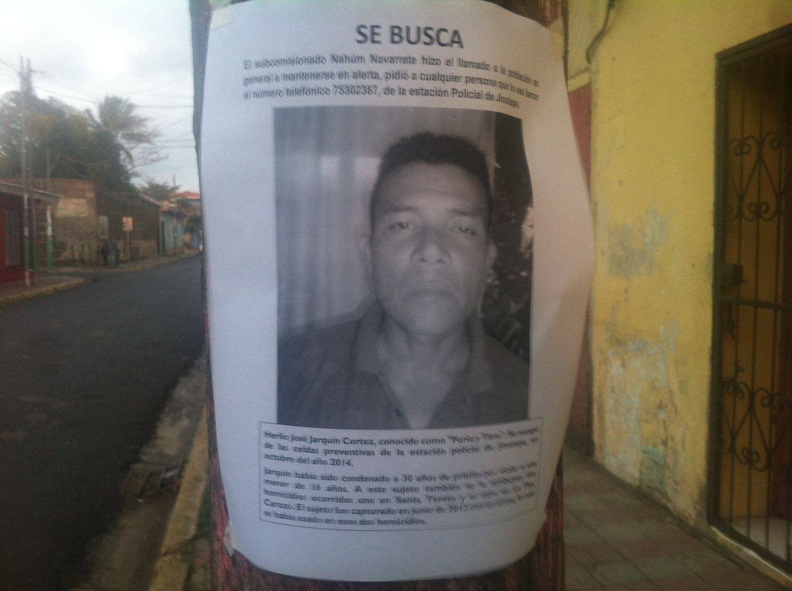 Poster pegado en las calles de Jinotepe
