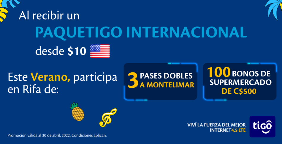 Participan de esta promoción todos los clientes que reciban en Nicaragua un PaqueTigo Internacional desde $10