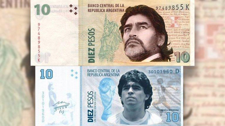 Billetes con la imagen de Diego Armando Maradona 