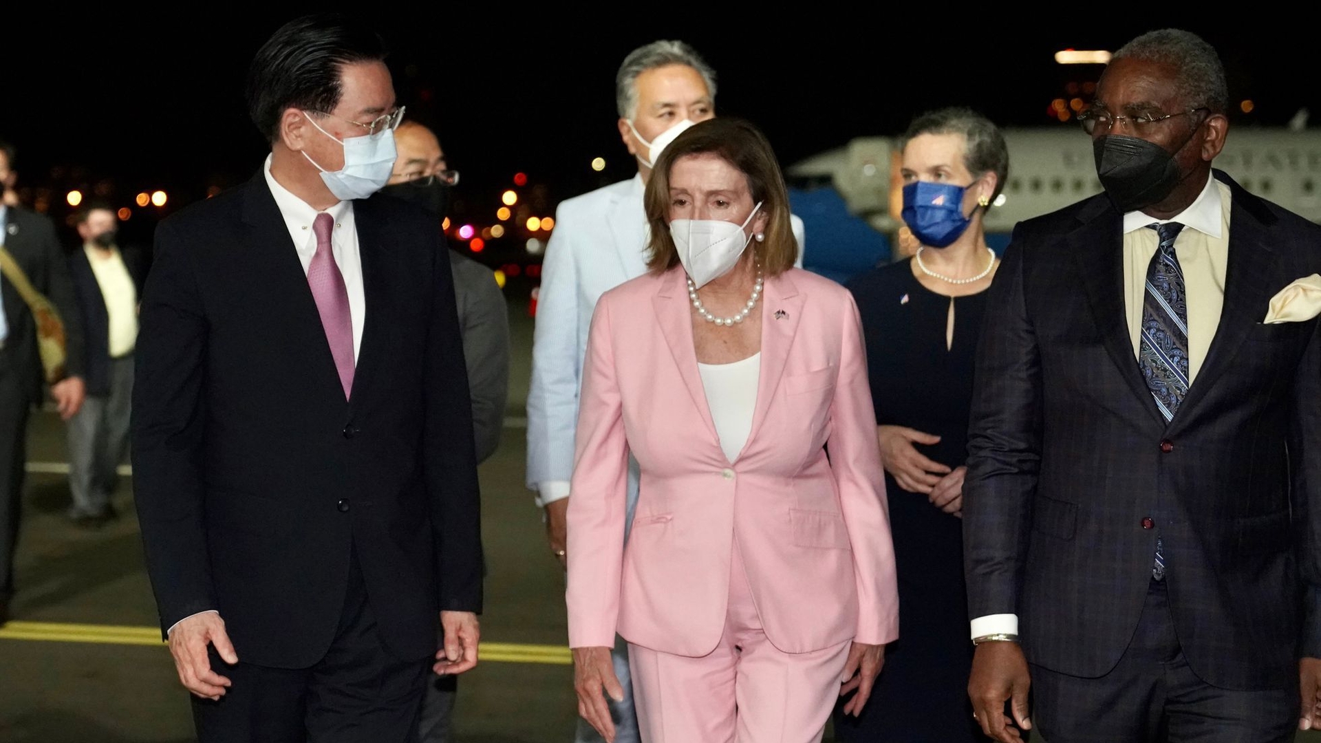 Nancy Pelosi, Presidenta de Cámara de Representantes de EEUU, llega a Taiwán