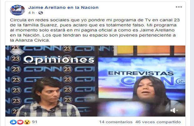 Jaime Arellano desmiente informacion sobre programa en un canal a fin al gobierno