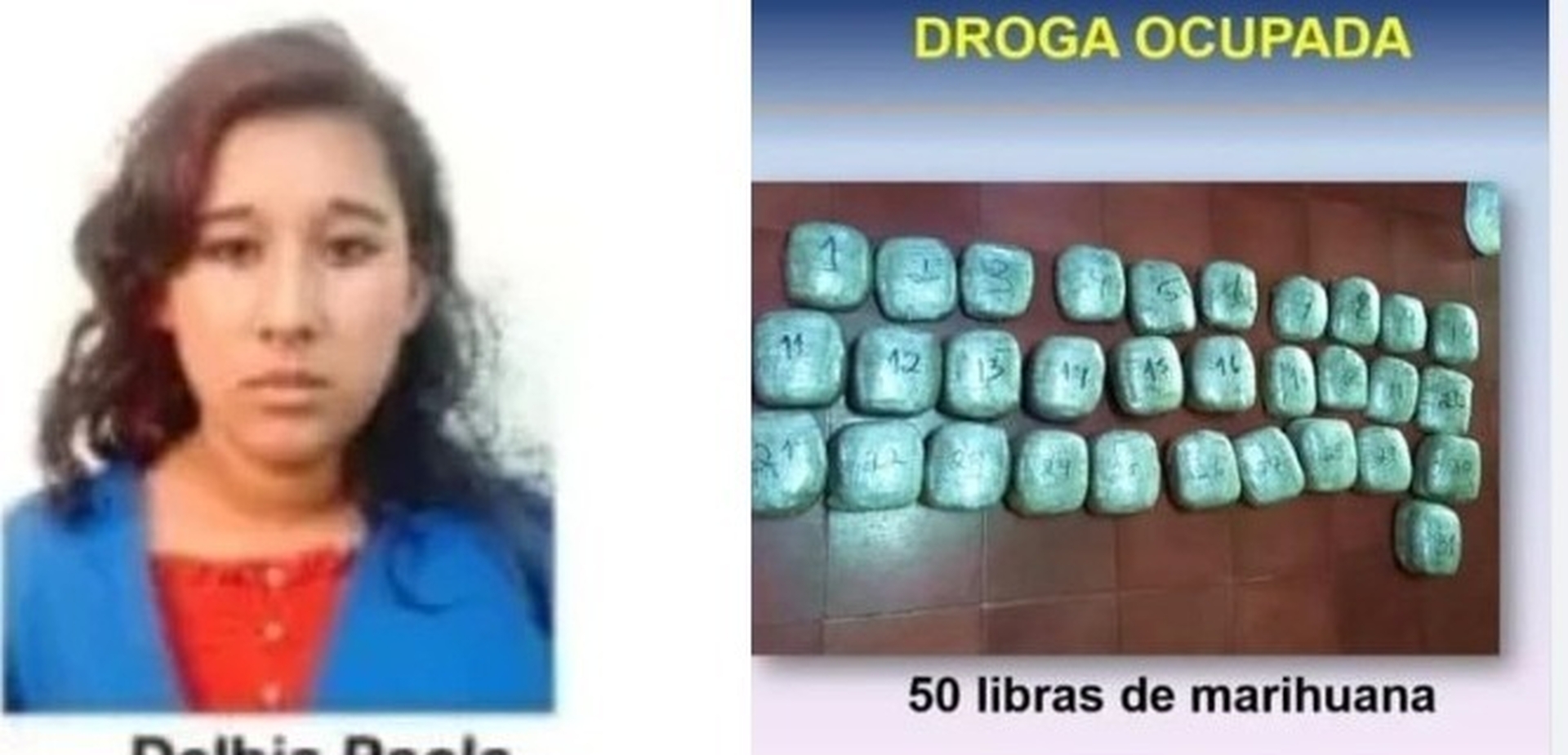 La apresada fue capturada el pasado 21 de febrero de este año, cerca de la gasolinera Puma en Estelí, donde se le ocupó 50 libras de marihuana, un celular y 3 mil 140 córdobas.